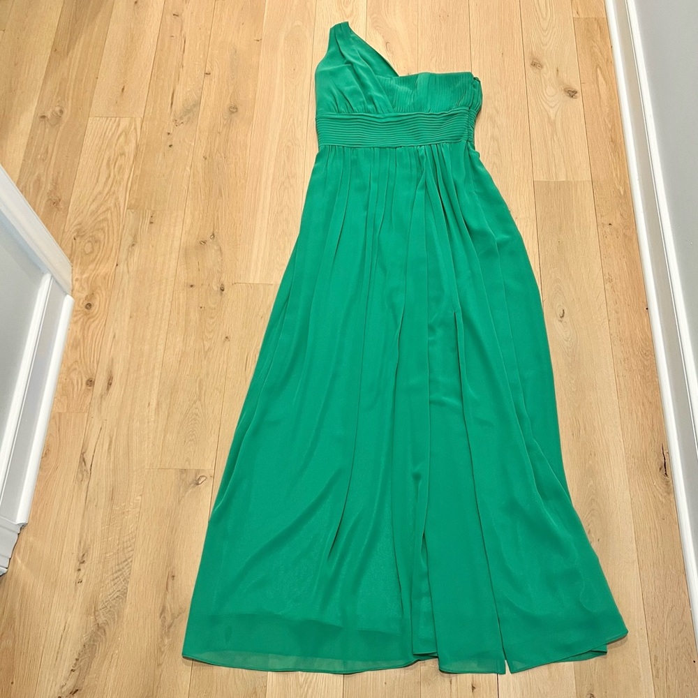 Laundry by Shelli Segal One Shoulder Long Floor Length Chiffon Dress Gown Green - Picture 7 of 16